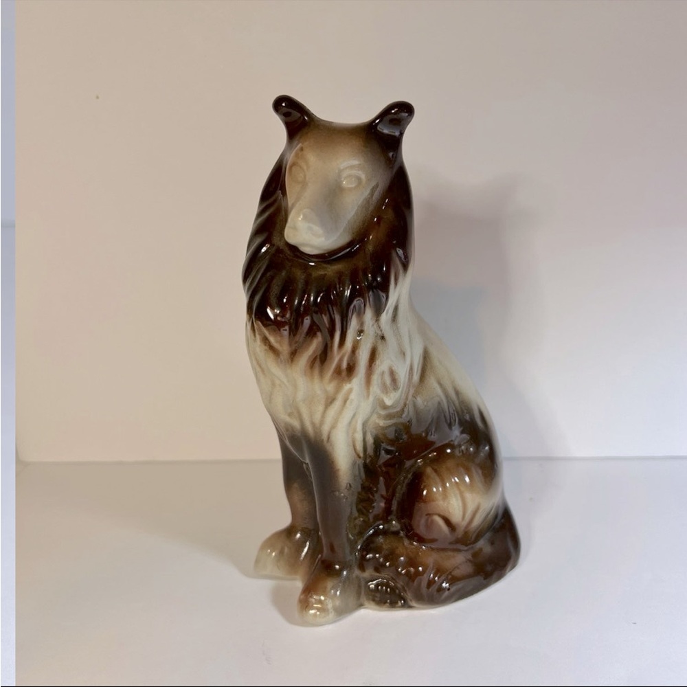 Vintage Brazil Sitting Collie Lassie MCS 1960s Statue Brown Tan